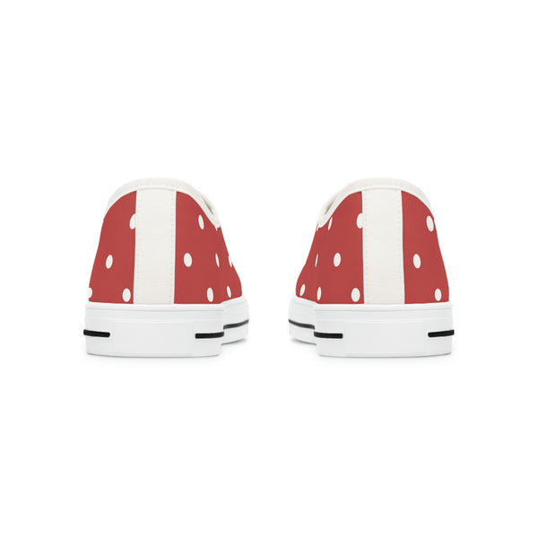 WHITE & BRICK RED POLKA DOT - Women's Low Top Sneakers White Sole