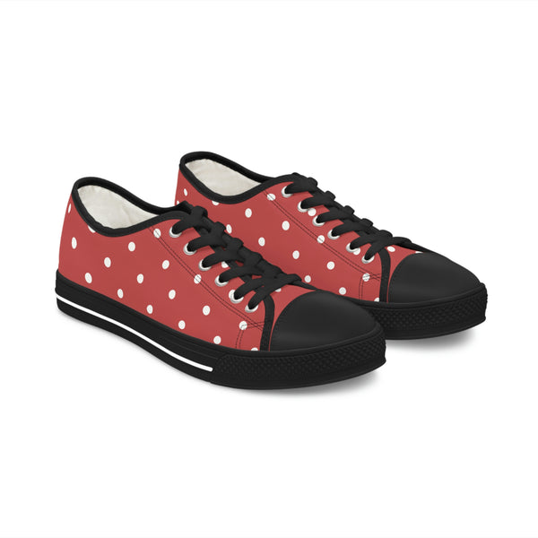 WHITE & BRICK RED POLKA DOT - Women's Low Top Sneakers Black Sole