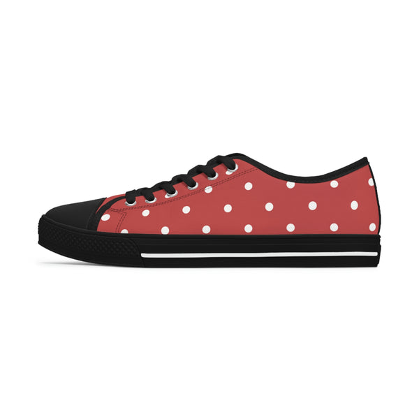 WHITE & BRICK RED POLKA DOT - Women's Low Top Sneakers Black Sole