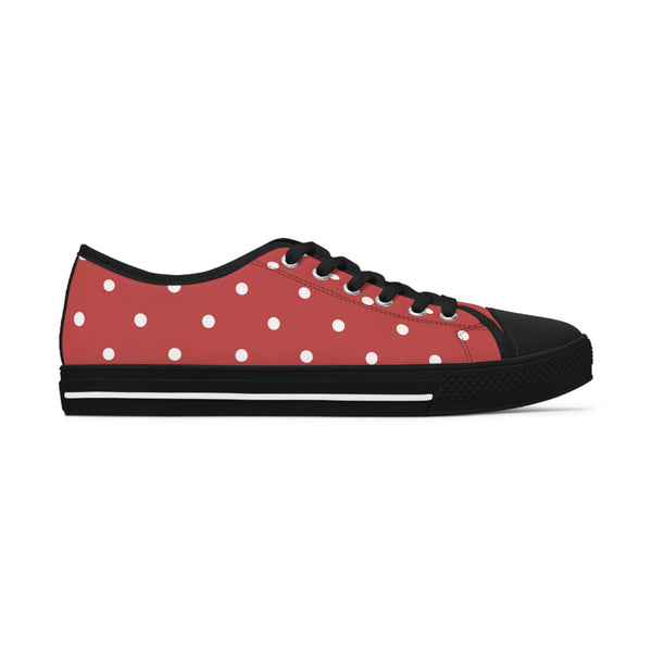 WHITE & BRICK RED POLKA DOT - Women's Low Top Sneakers Black Sole