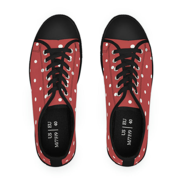 WHITE & BRICK RED POLKA DOT - Women's Low Top Sneakers Black Sole