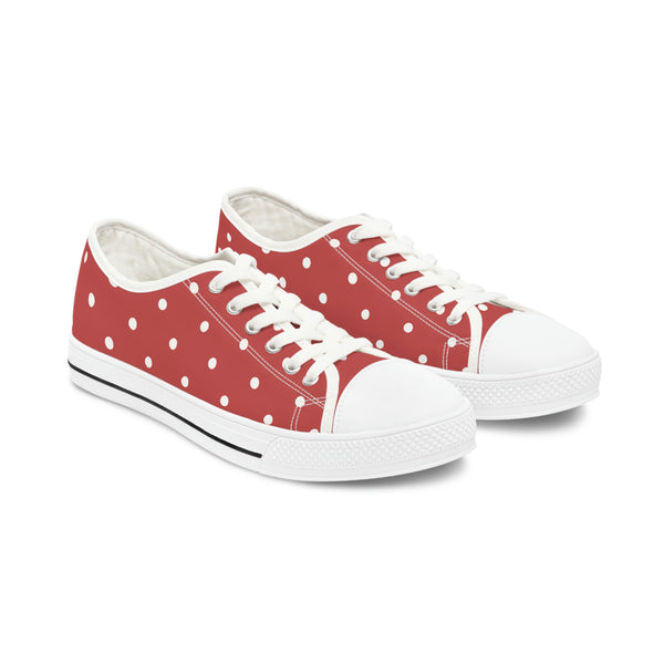 WHITE & BRICK RED POLKA DOT - Women's Low Top Sneakers White Sole