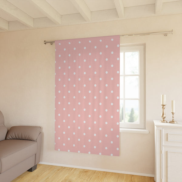 WHITE & PINK POLKA DOT - BLACKOUT Window Curtain