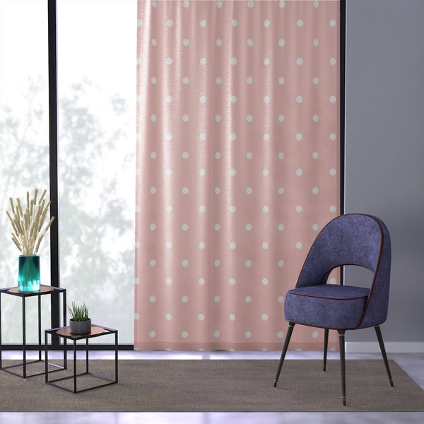 WHITE & PINK POLKA DOT - SHEER Window Curtain