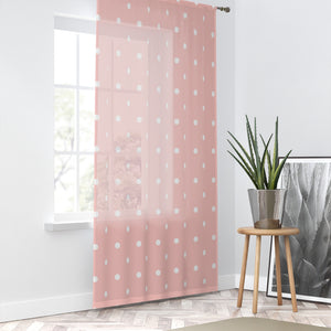 WHITE & PINK POLKA DOT - SHEER Window Curtain