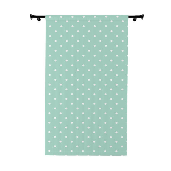 WHITE & SKY TEAL POLKA DOTS - BLACKOUT Window Curtain