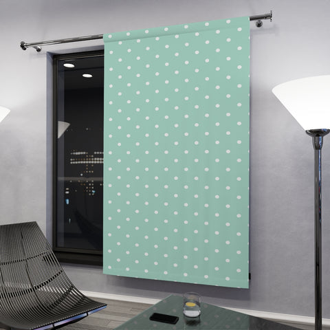 WHITE & SKY TEAL POLKA DOTS - BLACKOUT Window Curtain