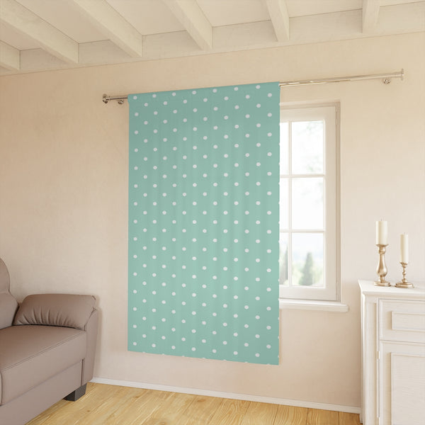 WHITE & SKY TEAL POLKA DOTS - BLACKOUT Window Curtain