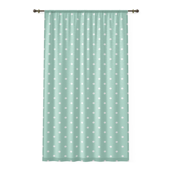 WHITE & SKY TEAL POLKA DOTS - SHEER Window Curtain