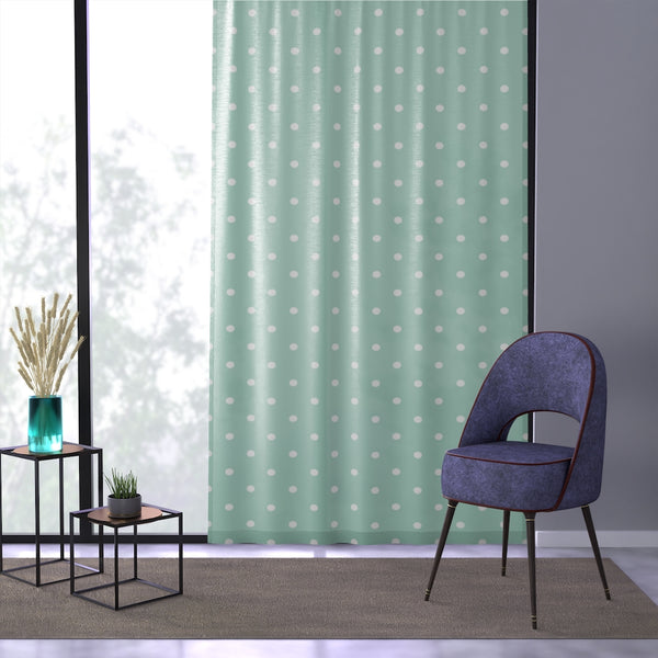 WHITE & SKY TEAL POLKA DOTS - SHEER Window Curtain