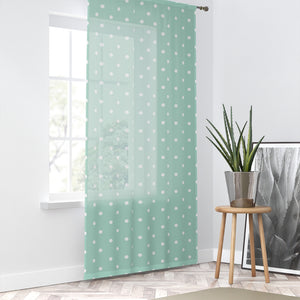 WHITE & SKY TEAL POLKA DOTS - SHEER Window Curtain