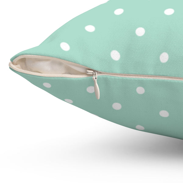 WHITE & SKY TEAL POLKA DOTS - Square Pillow ZIPPER