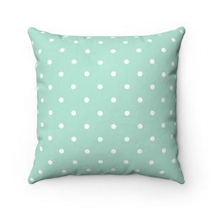 WHITE & SKY TEAL POLKA DOTS - Square Pillow