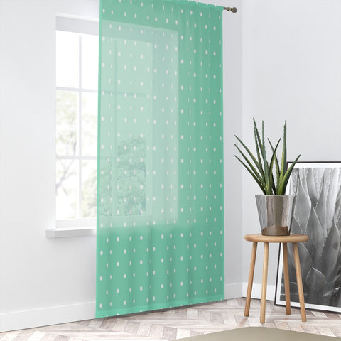 WHITE & TURQUOISE POLKA DOT - SHEER Window Curtain