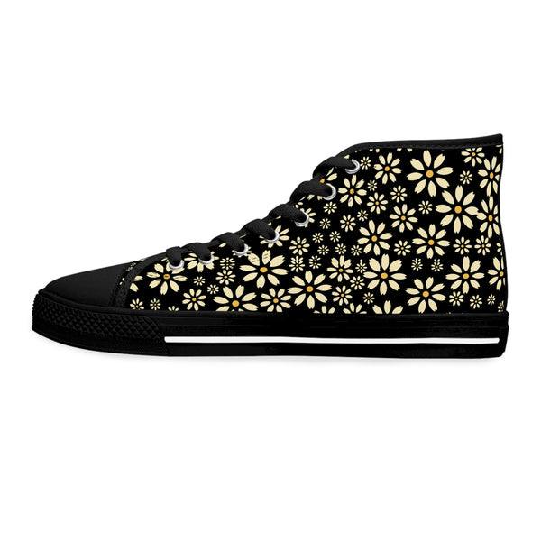 YELLOW DAISIES - Women's High Top Sneakers Black Sole