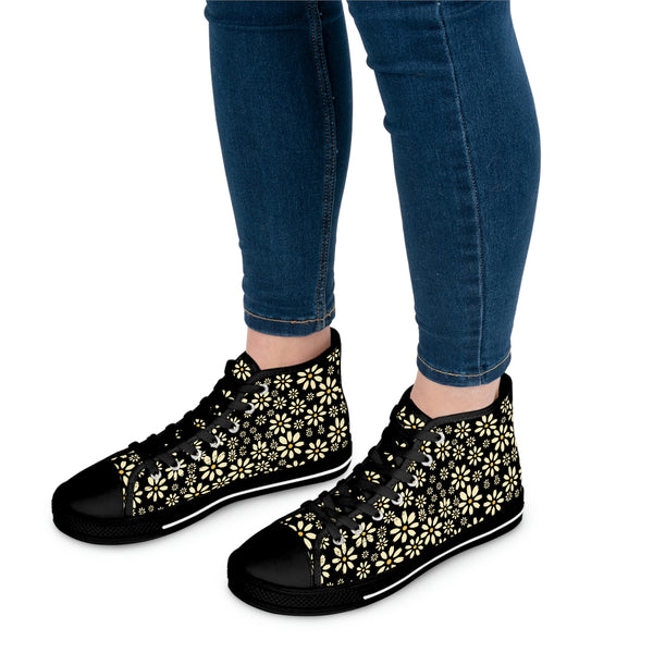 YELLOW DAISIES - Women's High Top Sneakers Black Sole