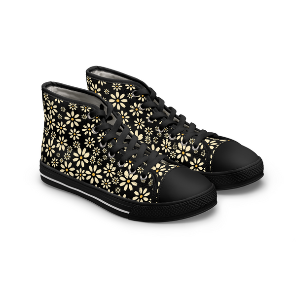 YELLOW DAISIES - Women's High Top Sneakers Black Sole